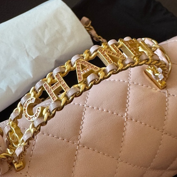 Authentic CHANEL Pink Mini Flap Bag, Crystal Handle, Original Packaging +Receipt - Picture 4 of 16